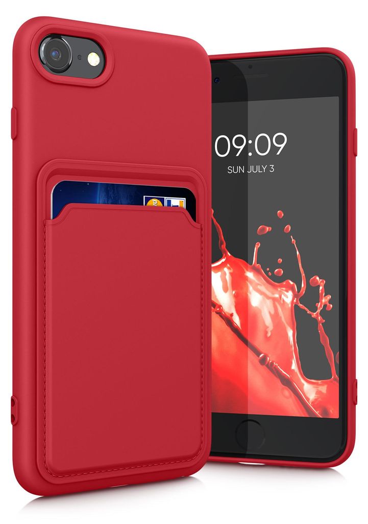 kwmobile Handyhülle für Apple iPhone SE (2022) / SE (2020) / 8 / 7 Hülle mit Kartenfach - TPU Case - Kabelloses Laden - Schutzhülle Cover in Rot