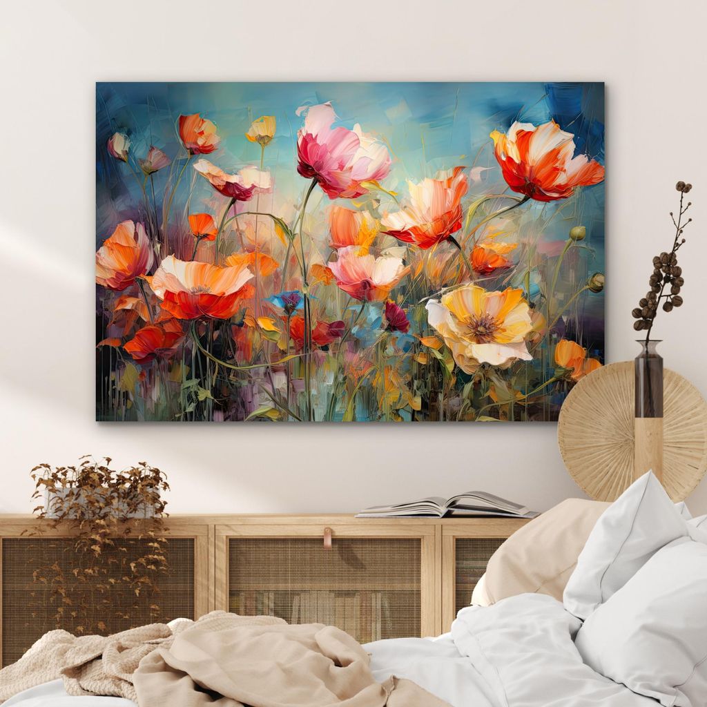 MuchoWow Wanddekoration Metall Metallbild Wandkunst 90x60 cm Blumen - Aquarell - Kunst - Botanisch - Natur MuchoWow Aluminium Gemälde - Wandbilder