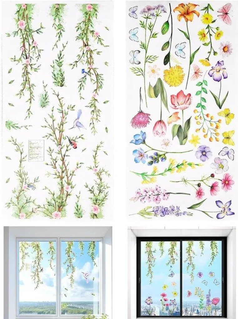 Stop collision oiseaux film vitre transparent lot 2 motifs fleurs élégant
