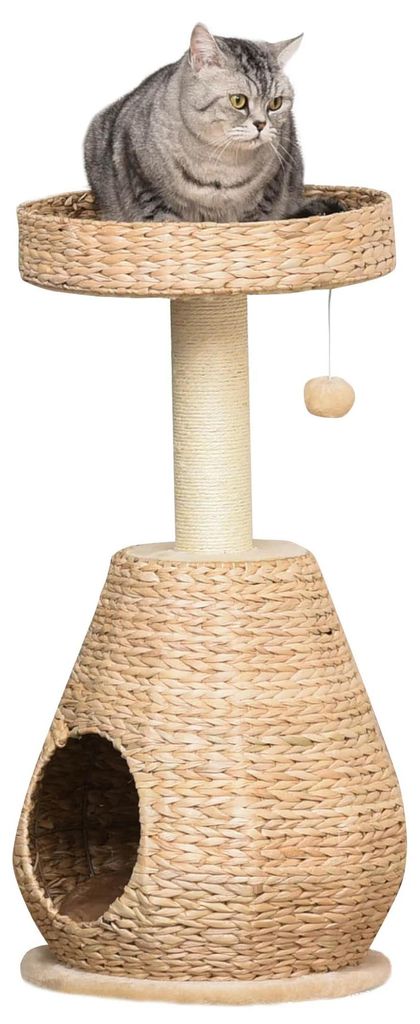 Katzenbaum - Kratzbaum für Katzen - Mit Höhle - 2 Ebenen - Sisalstämme - Plüsch 82,5 cm - Gelb