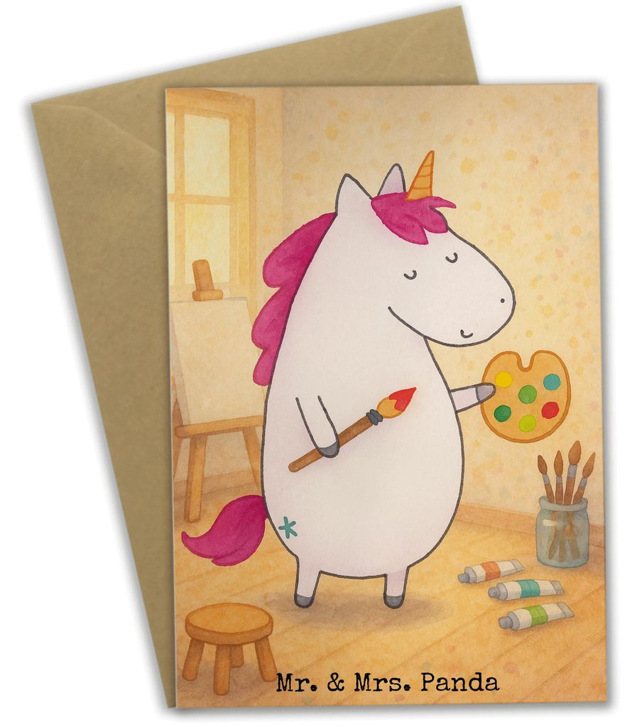 Mr. & Mrs. Panda Motivkarte Einhorn Künstler Design - Weiß - Geschenk, Unicorn, Grußkarten, neujahrskarte, Einhörner, Zeichnen, Farbe, einladun...