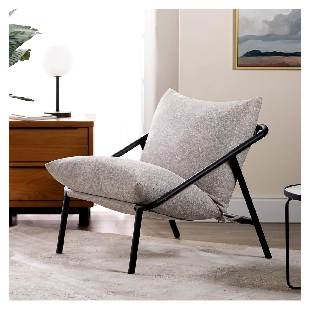 Ada Accent Sling Chair 79 x 68 x 79 cm, Metallrahmen, geschredderte Schaumstoffpolsterung, Haferbeige