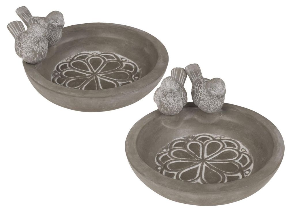 2er Set Vogeltränke aus Beton 20 cm mit Vogelfiguren – Vogelbad, Trinkschale & Insektentränke für Garten und Balkon