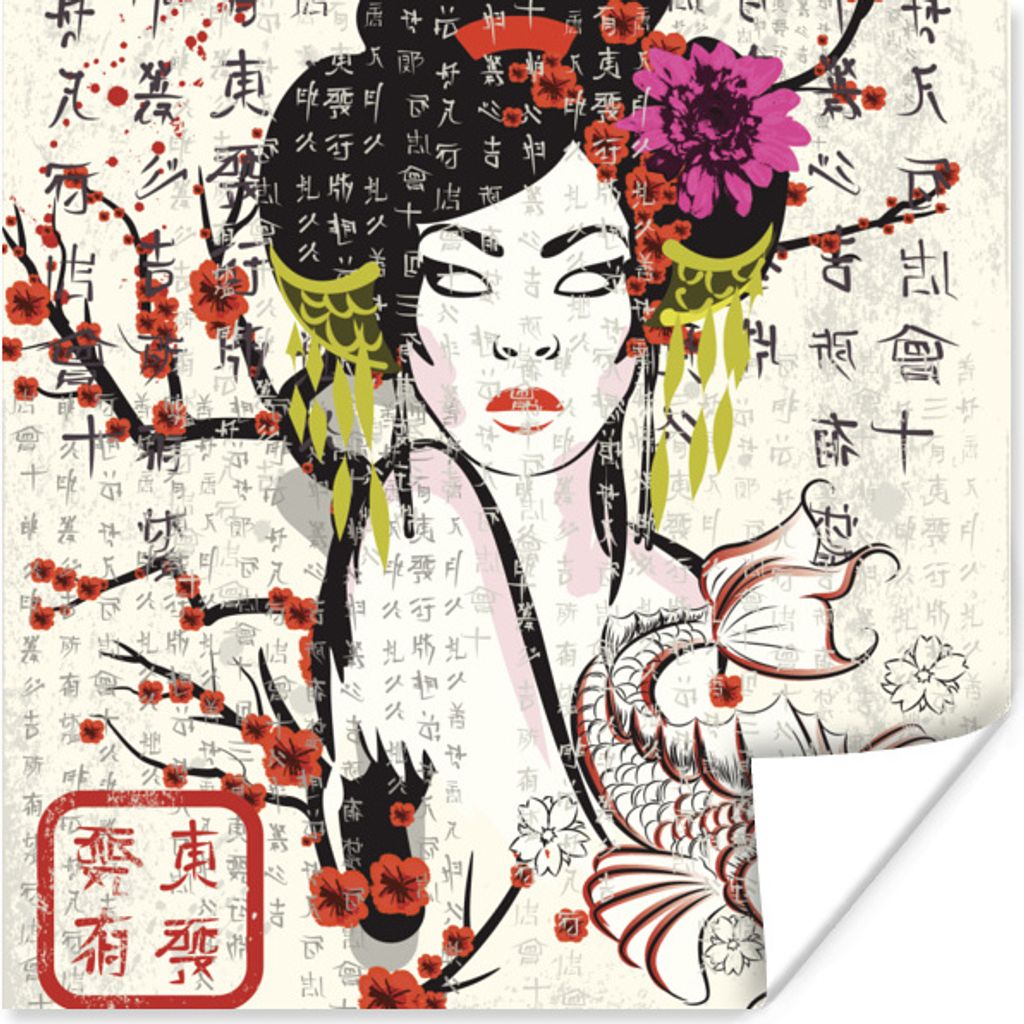 MuchoWow Poster Japanische Illustration traditionelle Frau 30x30 cm - Wandposter - Printing