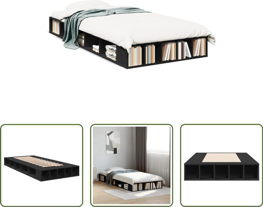 The Living Store Bettgestell Schwarz 75x190 cm Holzwerkstoff