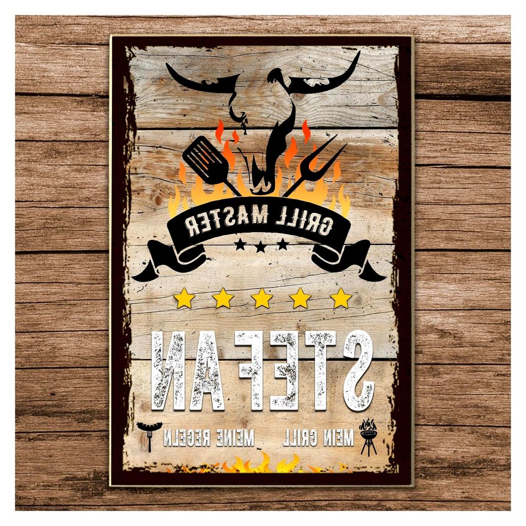 Personalisierbares Grillschild - "Grillmeister, Mein Grill Meine Regeln" - Holzschild für BBQ- und Grillliebhaber