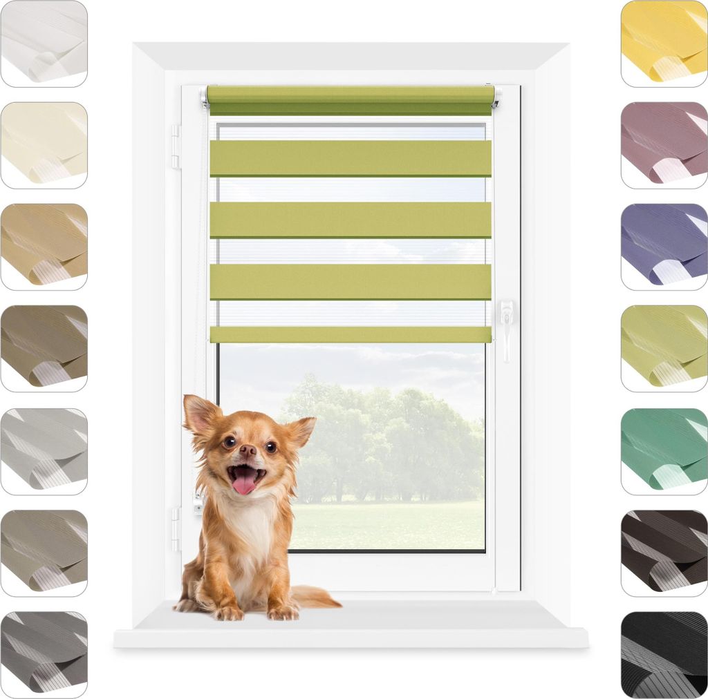 Mardom Home | Doppelrollo - 112,5x215 cm - Grün - Verdunkelungsrollo Ohne Bohren - Mit Klemmfix - Rollo Fenster Innen - Sonnenschutzrollo