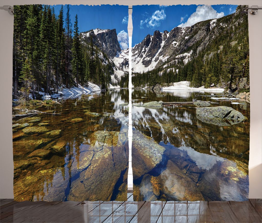 ABAKUHAUS Amerika Rustikaler Gardine, Mountain Lake Park West, Schlafzimmer Kräuselband Vorhang mit Schlaufen und Haken, 280 x 245 cm, Grün Braun...