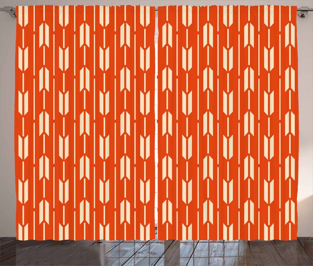 ABAKUHAUS Geometrisch Rustikaler Gardine, Ethnische Pfeillinien, Schlafzimmer Kräuselband Vorhang mit Schlaufen und Haken, 280 x 225 cm, Zinnoberr...