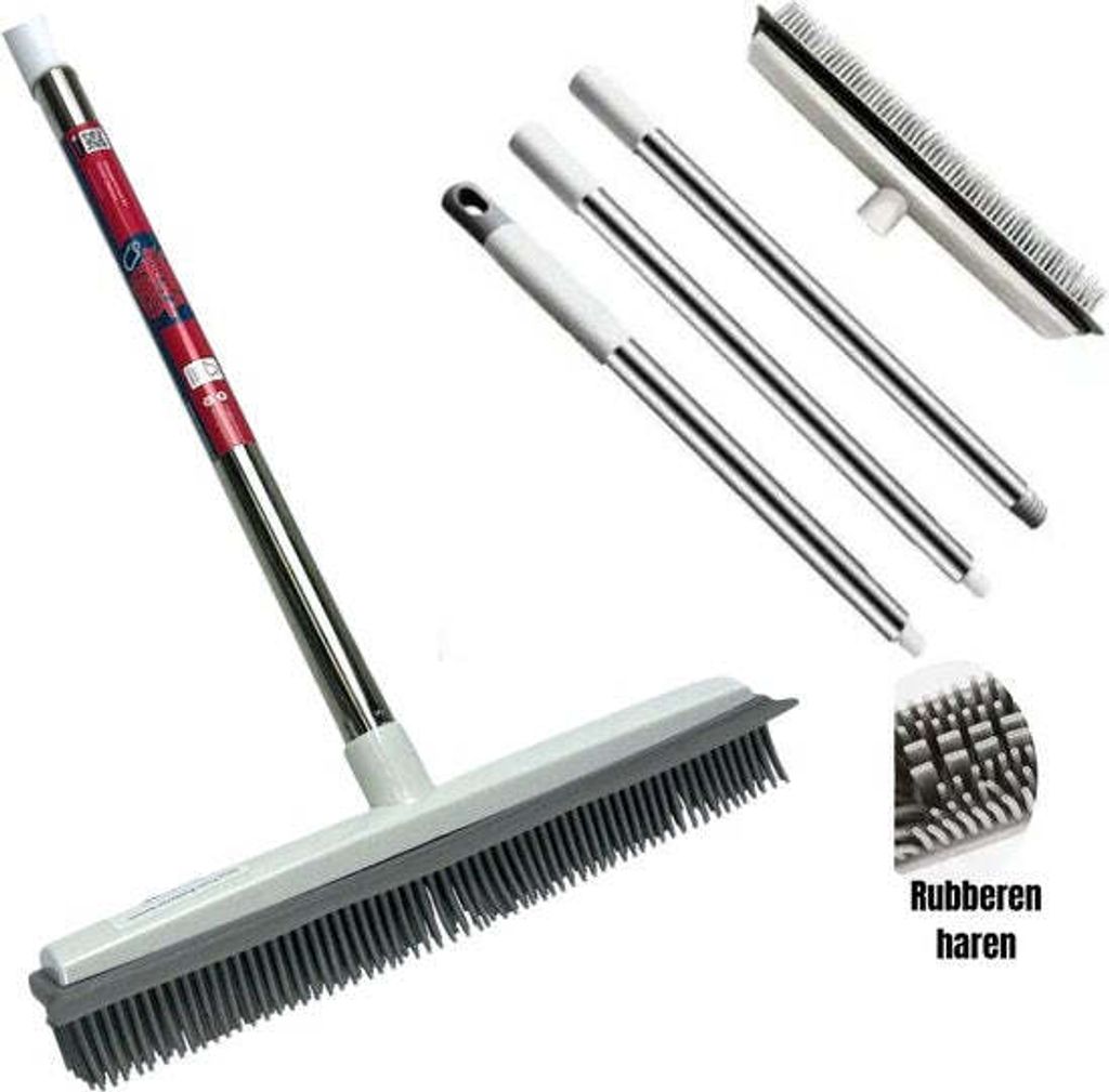 Gummibesen mit Stiel 2 in 1 | Friseurbesen | Verstellbarer Stiel (bis 120 cm) – Weiß