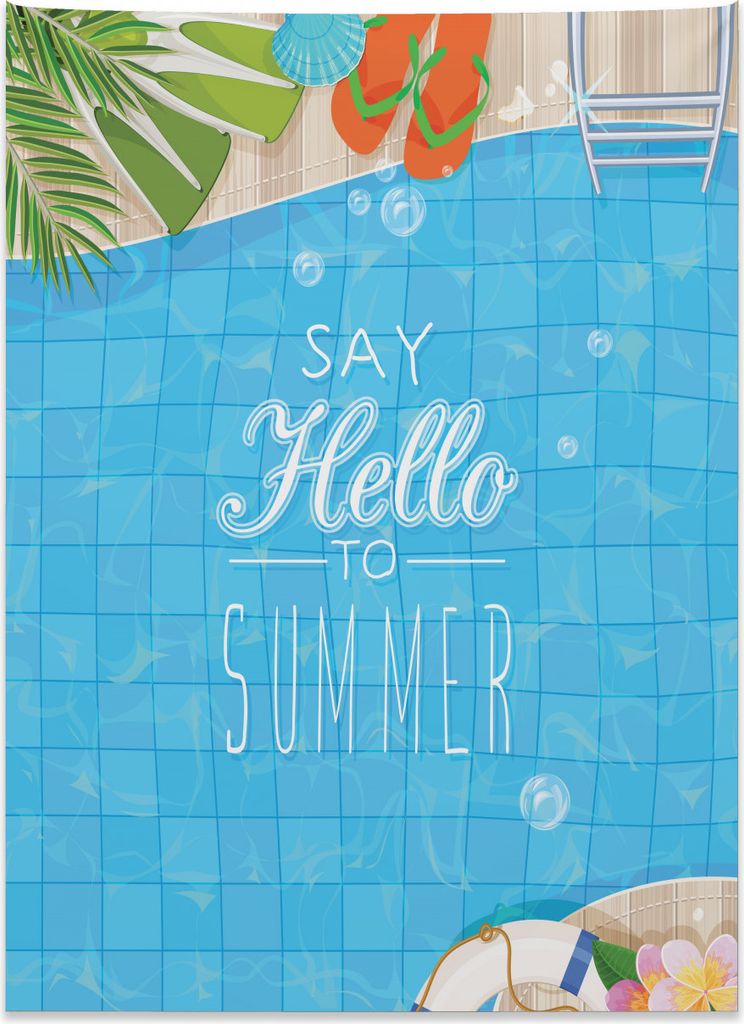 Abakuhaus Hallo Sommer Wandteppich, Schwimmbad aus Weiches Mikrofaser Stoff Kein Verblassen Klare Farben Waschbar, 110 x 150 cm, Mehrfarbig