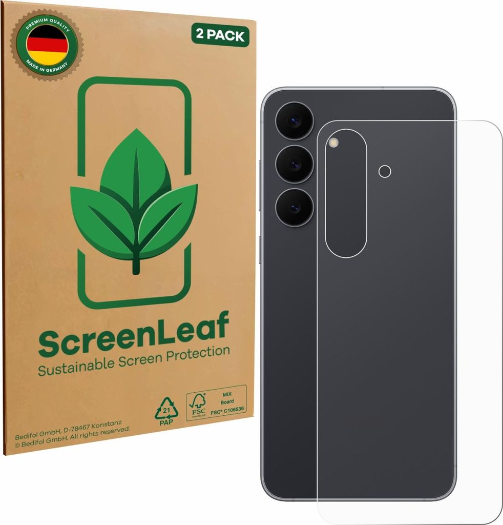 2x ScreenLeaf Schutzfolie für Samsung Galaxy S25 FE (Rückseite) nachhaltiger Displayschutz Display Schutz Folie Klar Transparent