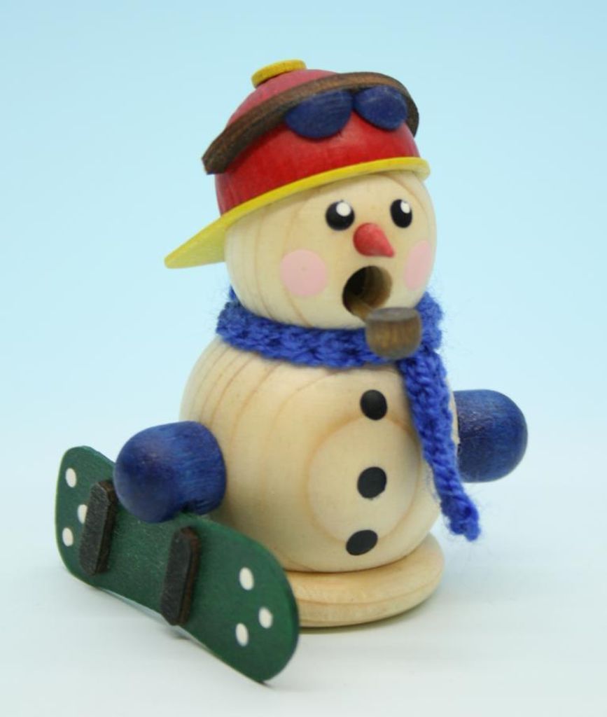 Räucherfigur Schneemann mit Snowboard natur Höhe 8cm NEU