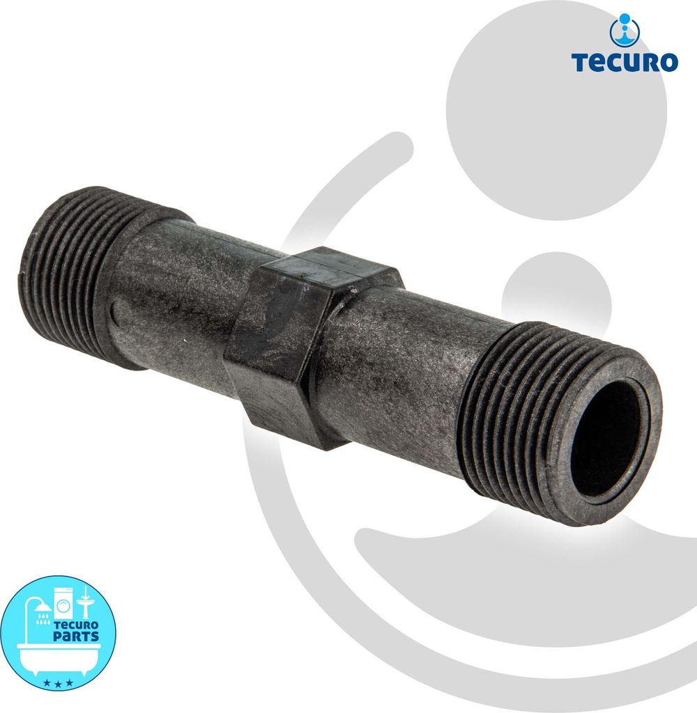 tecuro Passstück 1 Zoll (DN20) x 130 mm für Wasserzähler Wärmemengenzähler - Kunststoff schwarz