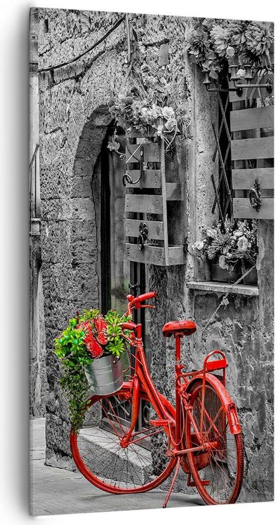 Bild auf Leinwand - Leinwandbild - Einteilig - Rot Fahrrad Allee - 65x120cm - Wand Bild - Wanddeko - Wandbilder - Leinwanddruck - Bilder - Wanddeko...