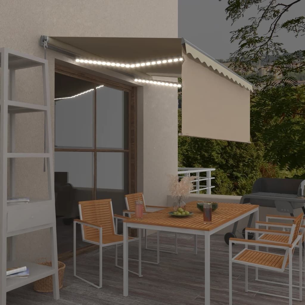 "2026 Promotion" Markise Manuell Einziehbar mit Rollo & LED 3x2,5 m Creme - Markisen CC3843