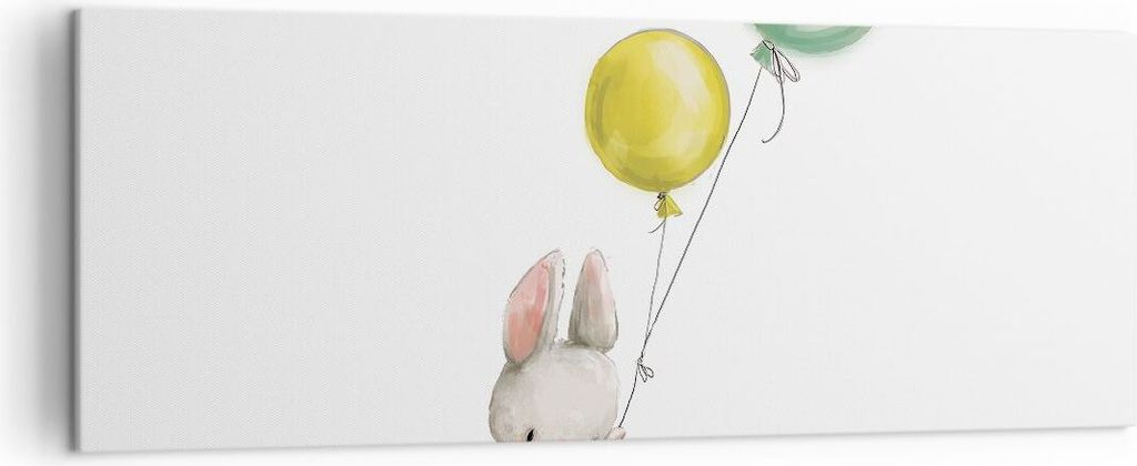 Bild auf Leinwand - Leinwandbild - Einteilig - Häschen Luftballons Kinder - 140x50cm - Wand Bild - Wanddeko - Wandbilder - Leinwanddruck - Bilder ...