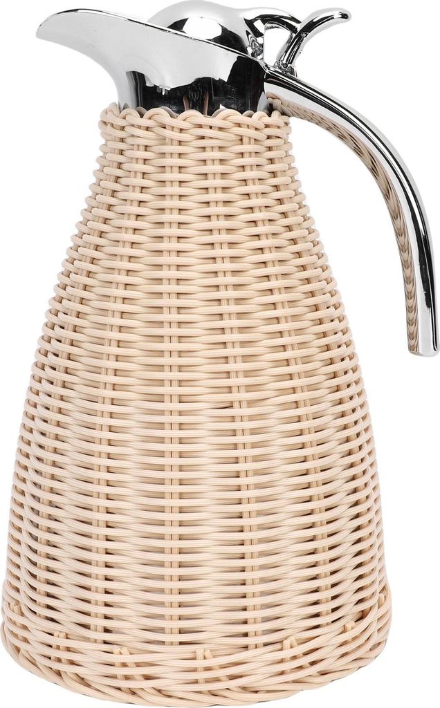 Handgewebte Thermo-Kaffeekaraffe aus Edelstahl, Korpus aus geflochtenem Rattan, 1,5 l, 3-wandige Isolierkanne, Krug, 12 Stunden Wärme- und 24 Stunden