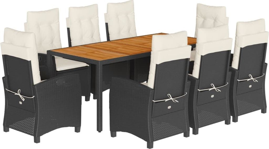 9-tlg. Garten-Essgruppe mit Kissen Schwarz Poly Rattan