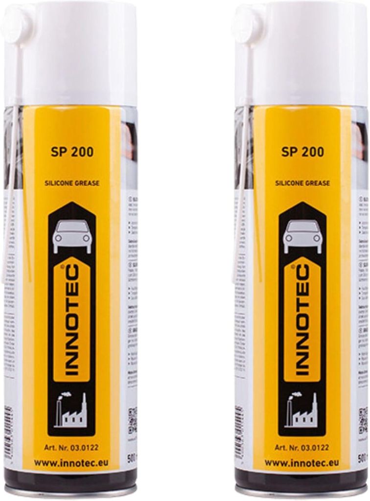 2 Stück INNOTEC SP200 Silikonfett Spray 500 ml – hochwertiges, wasserabweisendes Silikon Sprühfett, schmiert Kunststoff, Gummi, Metall