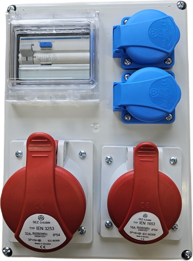 Wandverteiler Stromverteiler CEE 32A 16A 2x230V Schuko mit HAGER Sicherungen FI 63A ROS-I1603A/S 98H-4