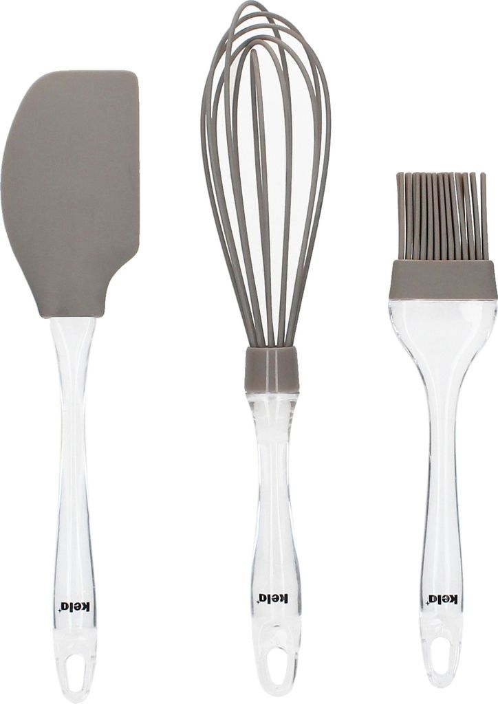 3tlg Backset ENNIE Grau Pinsel Teig-Schaber Schneebesen Silikon Zubehör