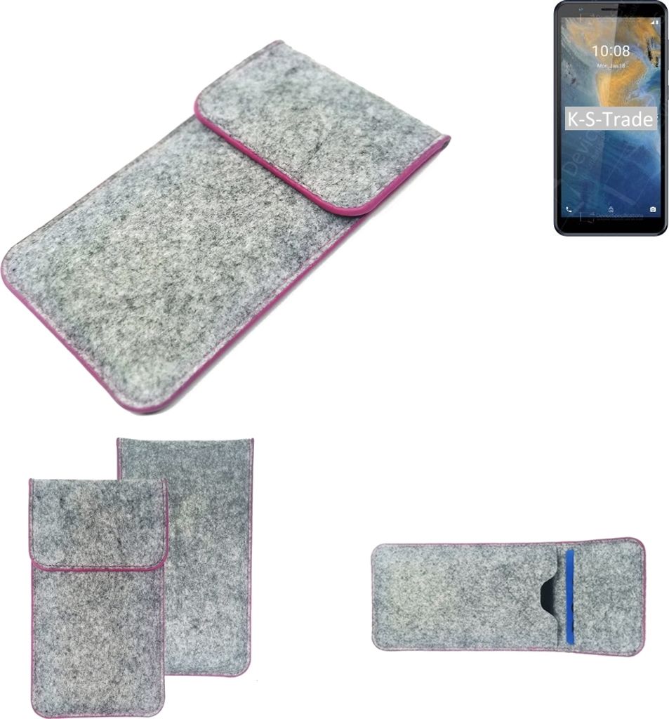 K-S-Trade Handy Schutz Hülle kompatibel mit ZTE Blade A31 Schutzhülle Handyhülle Filztasche Pouch Tasche Case Sleeve Filzhülle hellgrau pinker
