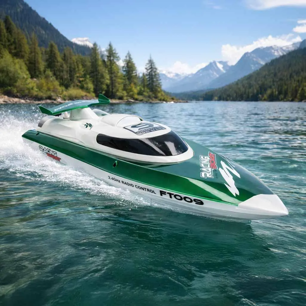 Bateau de Course RC FT009 Vert - Speedboat Rapide pour Lac et Étang - 26