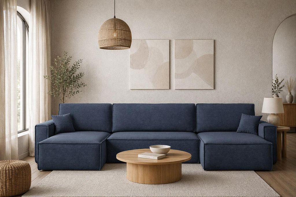 Kaiser Möbel Ecksofa mit schlaffunktion und bettkasten, Eckcouch BEST U XL stoff Verita Marineblau