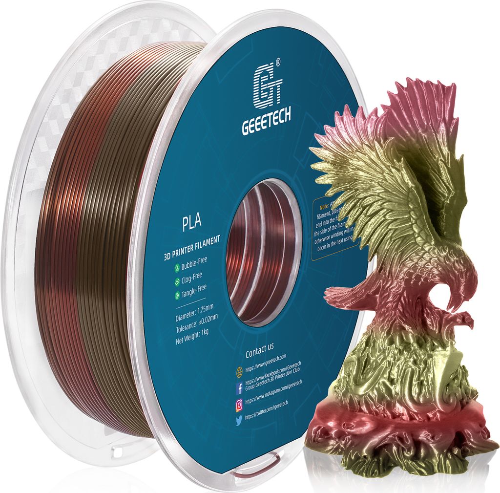 Geeetech Seiden-PLA-Filament fuer 3D-Drucker, 1,75 mm, Massgenauigkeit +/- 0,03 mm, hochwertiges 3D-Druckmaterial, 1 kg Spule (2,2 lbs) šC Kupferf...