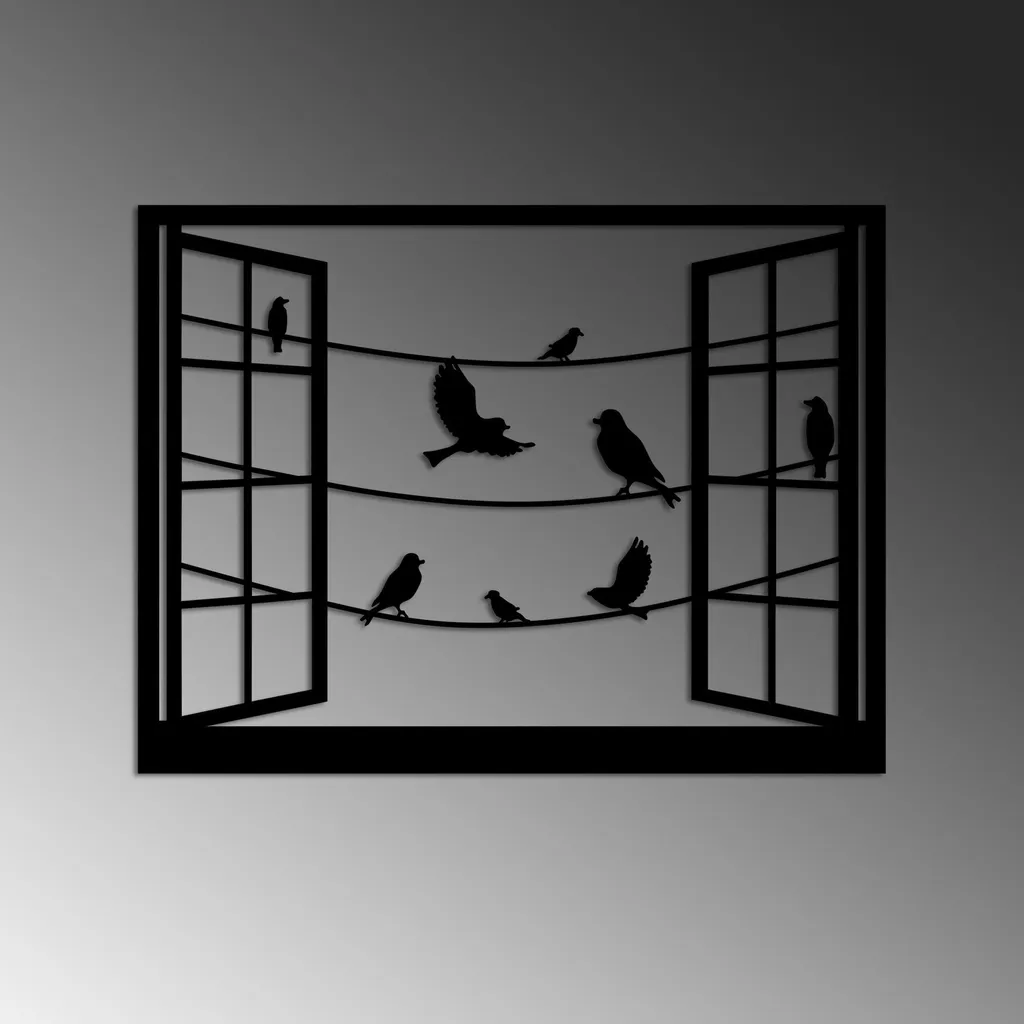 Décoration Murale 100 % Métal Noir Wallity - Design Oiseaux 50 x 38 cm - 4