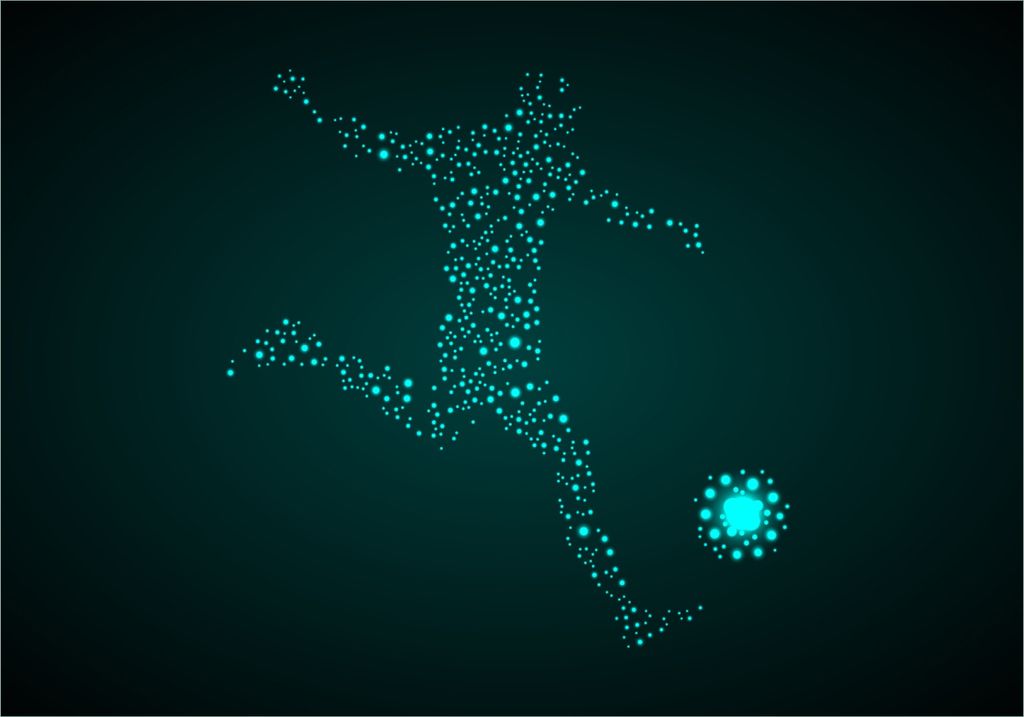 Wallario selbstklebendes Poster - Fußball - ein Spieler aus tausend Sternen in türkis, Größe: 70 x 100 cm