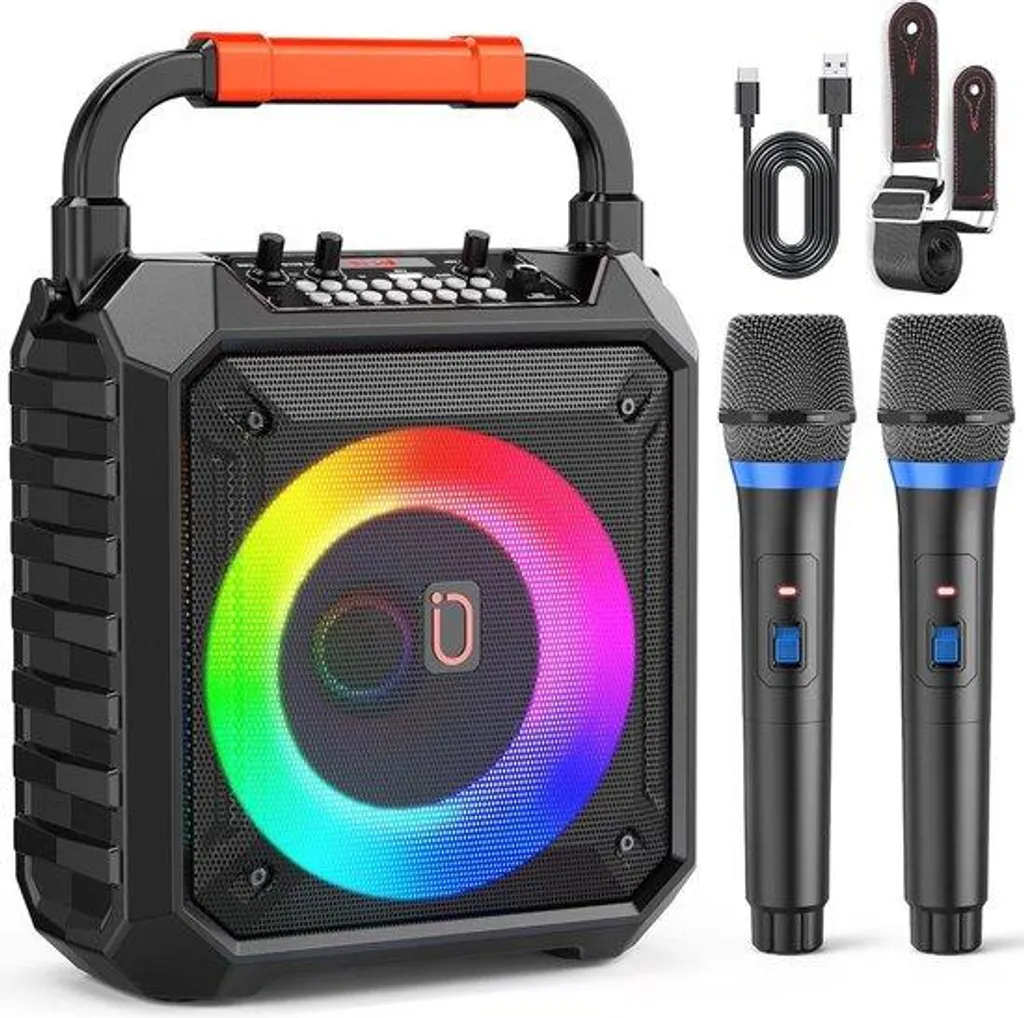 Machine karaoké Bluetooth lumineuse avec 2 micros - Son HD et longue autonomie