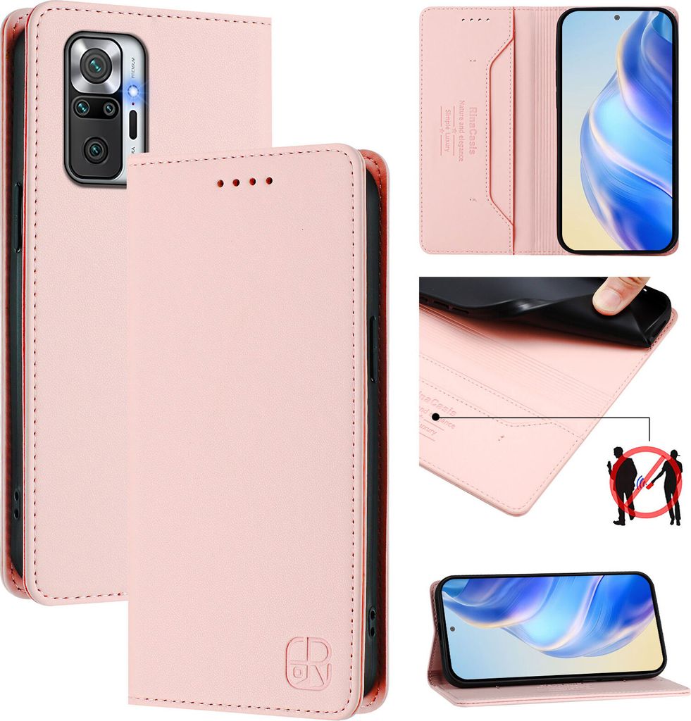 Lederhülle für Xiaomi Redmi Note 10 Pro/Note 10 Pro Max Hülle Flip Brieftasche Kartenfächern Ständer Schutzhülle Pink