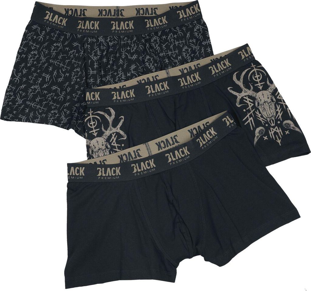Black Premium by EMP Herren schwarzes Dreierpack Boxershorts mit Muster XL