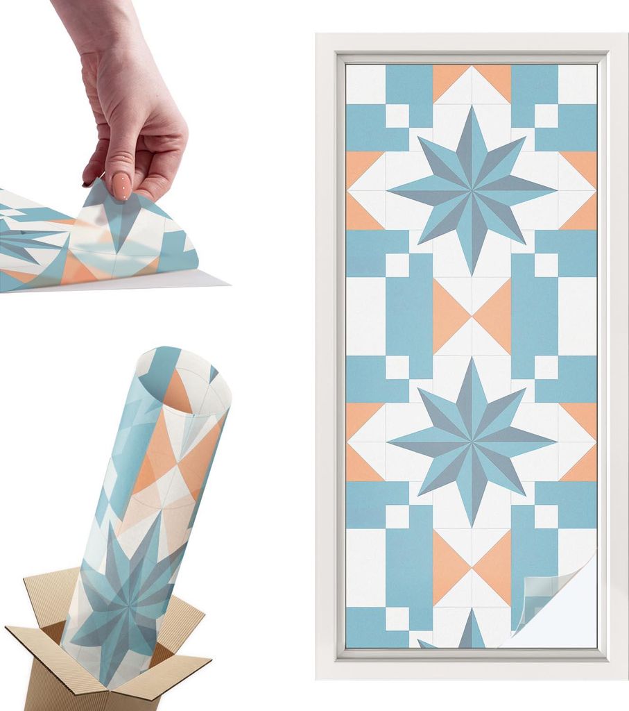 Buntglasfolie für Fenster – 116x50 cm – Stained-Glass-Fensterfolie, dekorativ & blickdicht – Selbstklebende Glasdekorfolie im Buntglas-Desig...