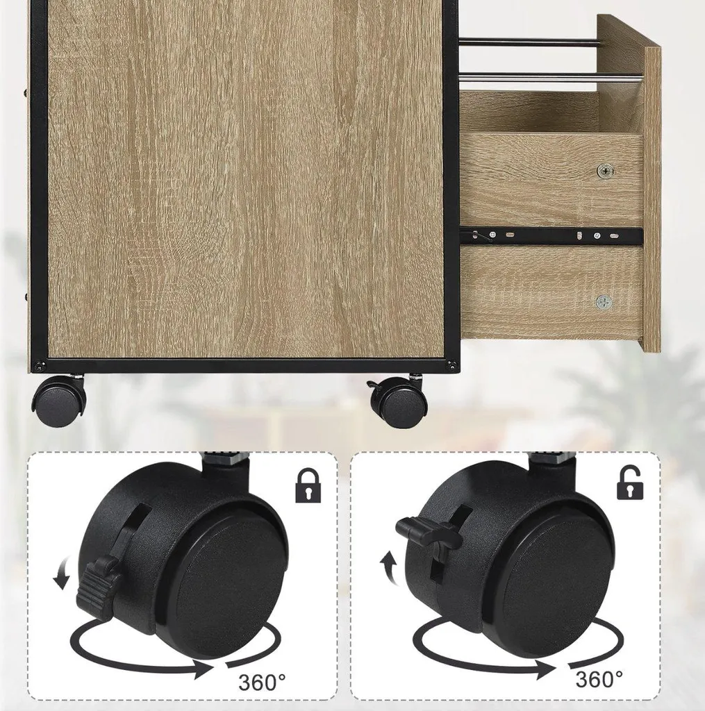 Caisson de Bureau Londres Mobile pour Rangement de Documents en Bois