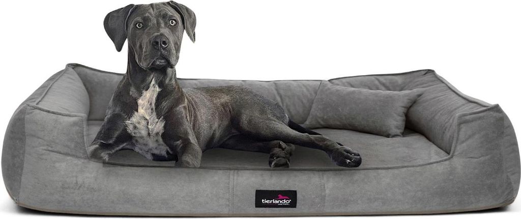 tierlando Orthopädisches Hundebett BRUCE VELOURS Waschbar Große Hunde L XL Soft - Größe: 110x90cm | Farbe: 06 Grau