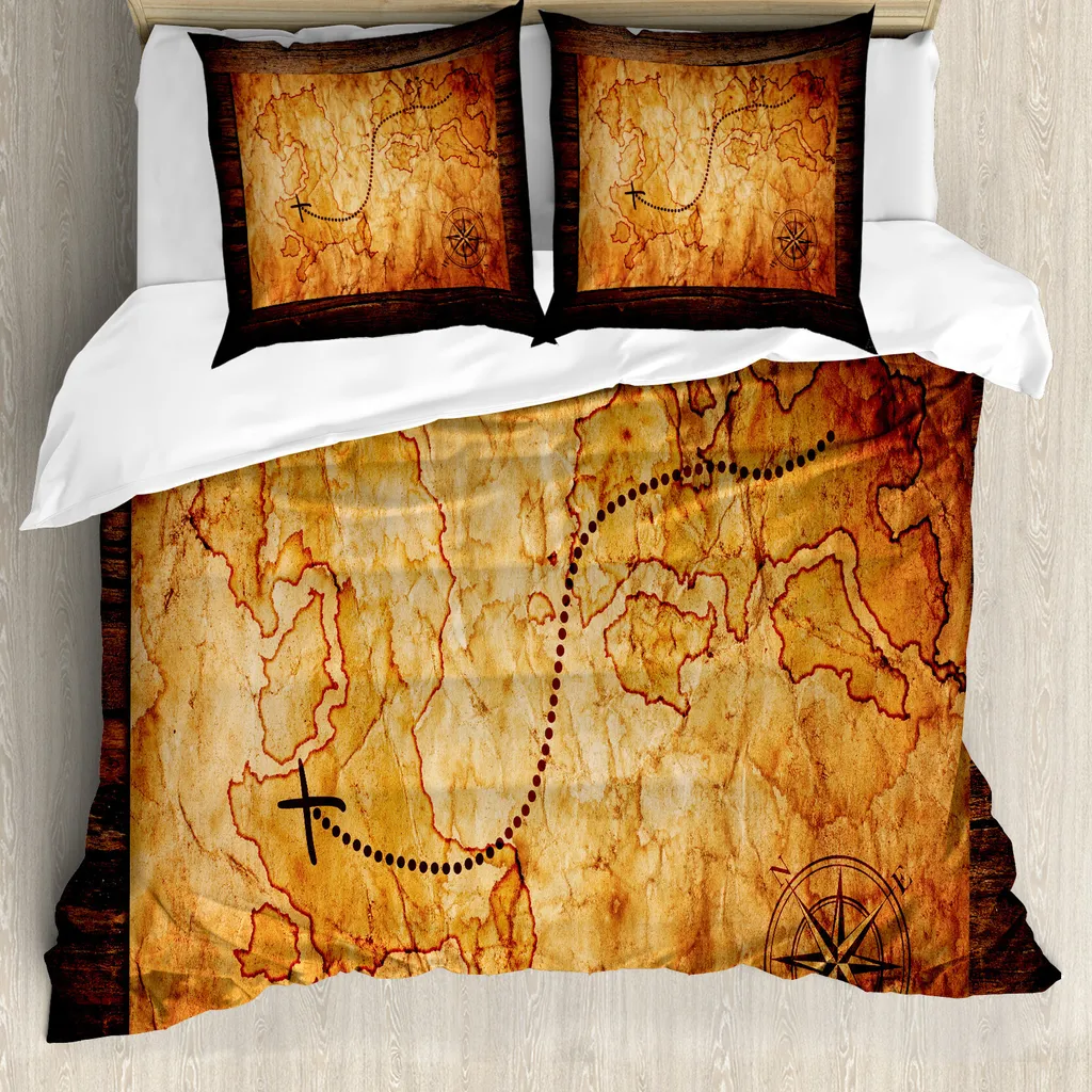 Copripiumino 200x200 Mappa Vintage Legno | Qualità ABAKUHAUS