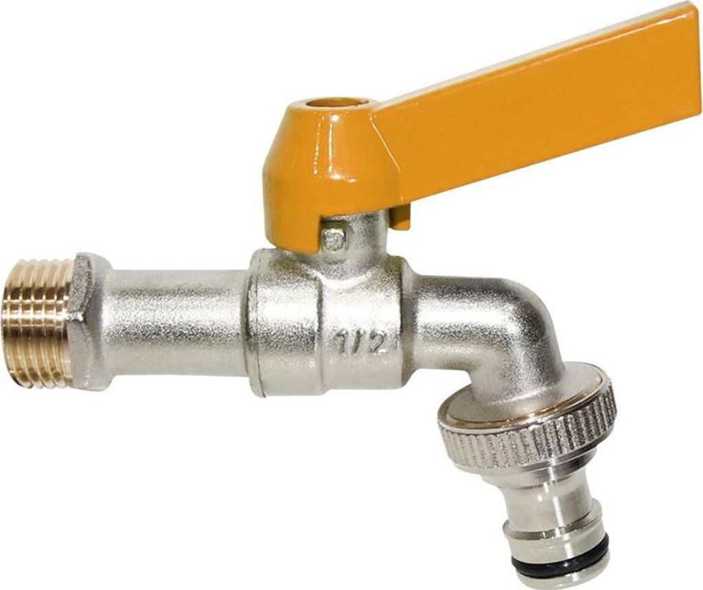 INF Messing 1/2x3/4 Zoll Gelber Nippel Wasserhahn - Kaltwasserhahn für Waschmaschine & Garten