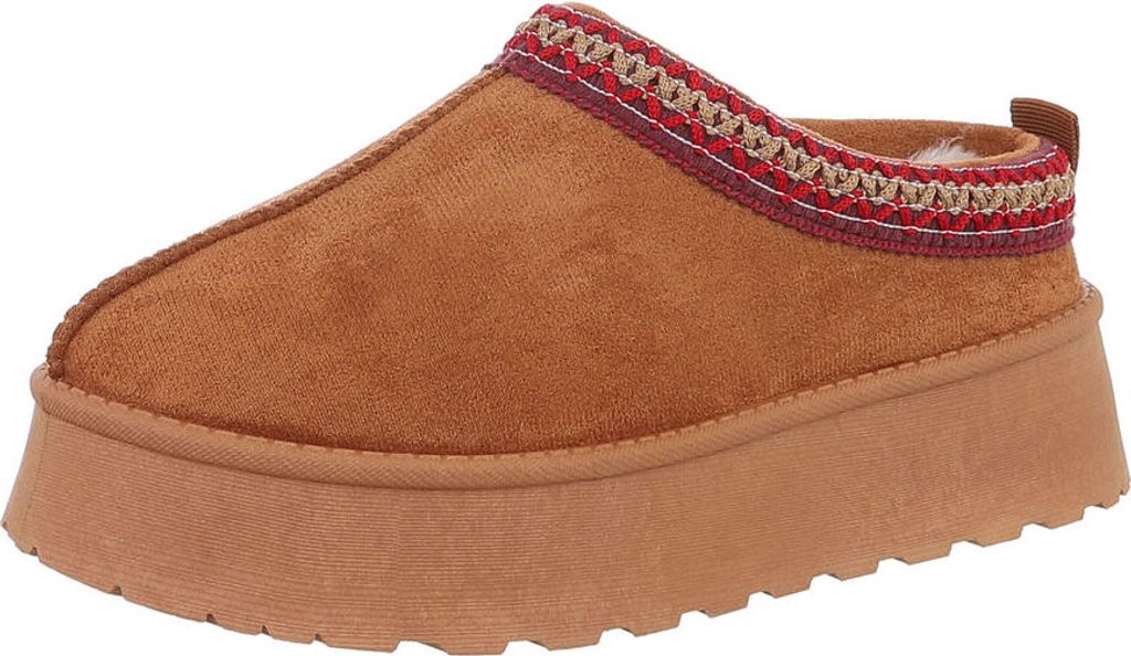 Ital-Design Damen Stiefeletten Plateaustiefeletten Warm gefüttert Wildlederoptik Snowboots 87475128 Camel Gr. 40