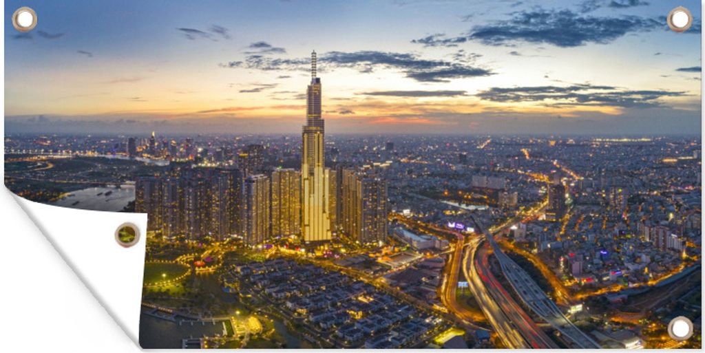 MuchoWow 80x40 cm Outdoor-Poster Gartendeko Sichtschutz Garten Poster für den Garten Luftaufnahme von Landmark 81 in Vietnam
