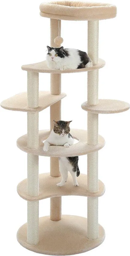 Arbre à chat solide 154 cm beige : fini les griffes sur votre canapé !
