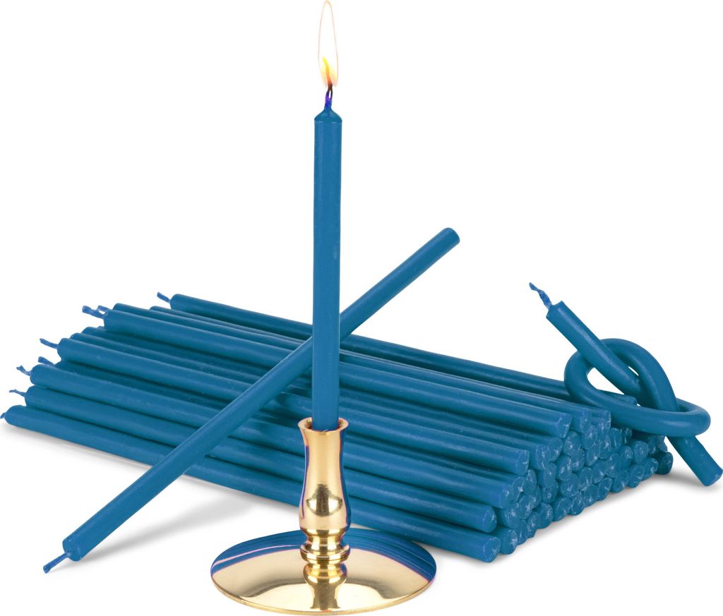 Kerzenhalter mit Stabkerzen hellblau Tropffrei dünn L 16cm Paraffinwachs 40003