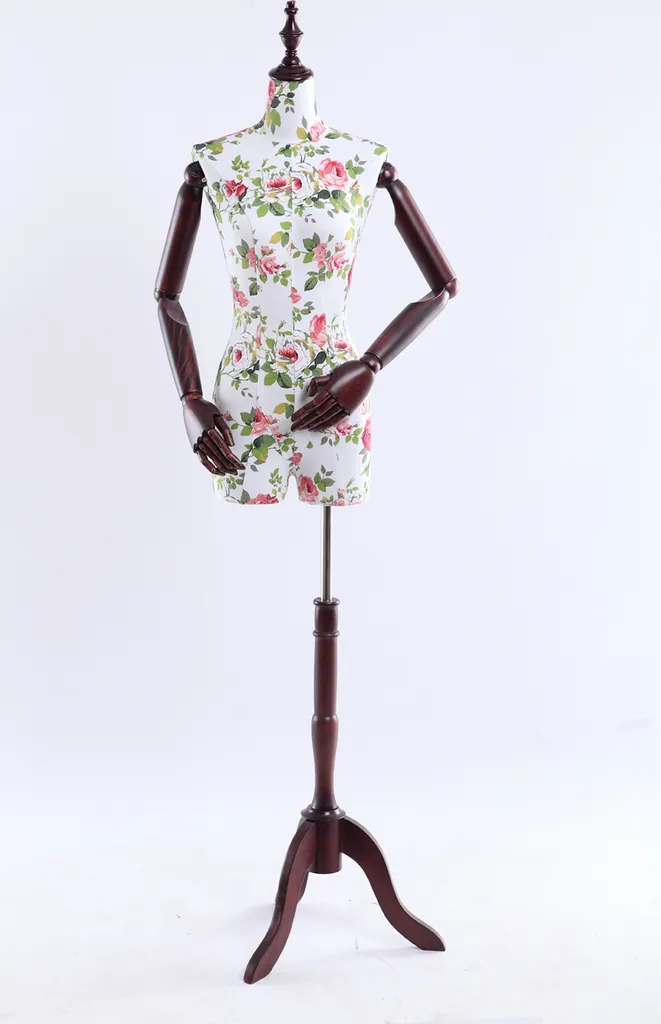 Mannequin femme B4-0 en bois et tissu : buste réglable haute finition