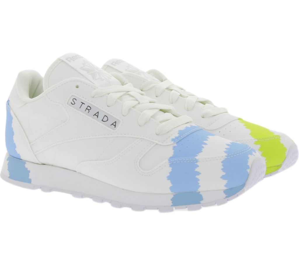 Reebok x Collina Strada Damen Sneaker Freizeit-Schuhe Classic Leather Weiß/Blau/Gelb, Größe:37