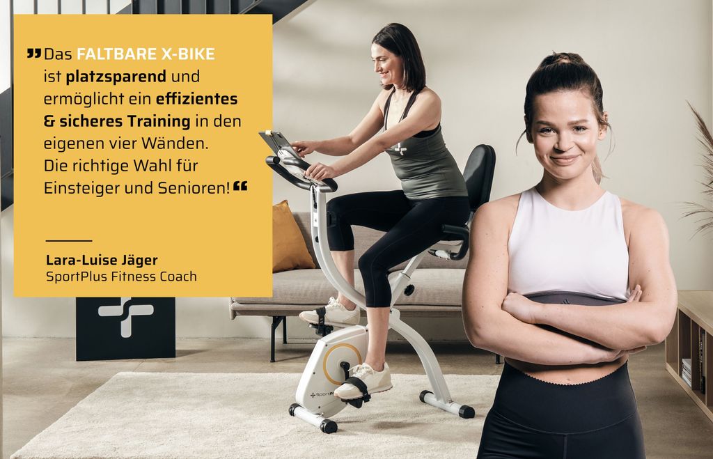 SportPlus I Heimtrainer I X-Bike, Hometrainer, Fahrrad klappbar für Zuhause, Rückenlehne, 8 Stufen, App Kompatibilität, weiß, bis 100 kg, SP-HT...