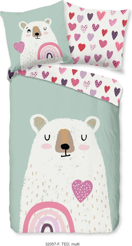 Buongiorno KinderBettbezug "orso con cuore e arcobaleno" - multi - (135x200 cm) - Baumwolle 100% Flanell