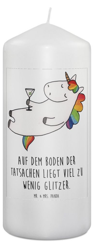 Mr. & Mrs. Panda Kerze Einhorn Cocktail 19 x 8 cm - Weiß - Geschenk, Stumpenkerze, Unicorn, Rum, Geburtstag, Einhörner, Erinnerungslicht, Blockke...