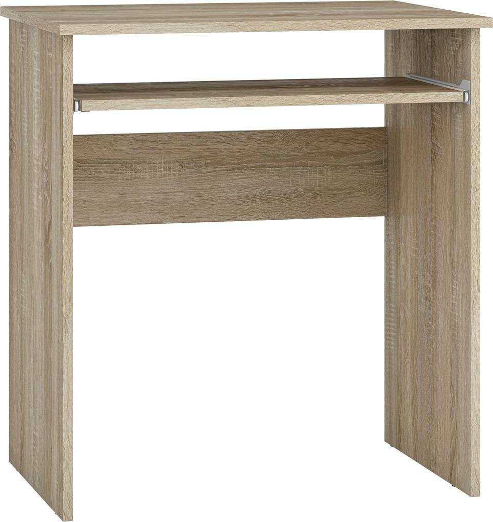 A simple, modern desk with a shelf.
